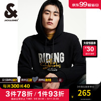 杰克·琼斯（JACK&JONES）男装衣服秋季宽松抽绳连帽百搭套头卫衣男纯棉潮流帅气帽衫 E43纯黑色 常规 190/108A/XXL