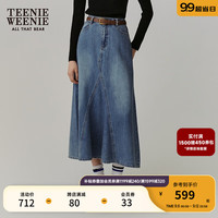 Teenie Weenie小熊秋季时髦中长鱼尾裙牛仔裙裙时髦气质通勤女 中蓝色 170/L