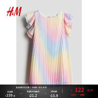 H&M2024秋季童装女童可爱时尚连衣裙褶裥A字连衣裙1031248 浅粉色/彩虹条纹 150/76