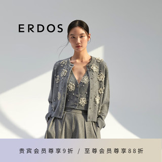 ERDOS 24秋冬V领背心手工立体蕾丝时尚减龄无袖女羊绒衫 玛瑙灰 175/96A/XXL