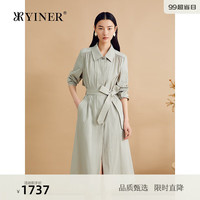 YINER音儿2024秋季复古捏褶轻风衣长款薄外套 海藻绿 44