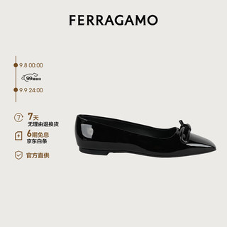 Salvatore Ferragamo 菲拉格慕 Ferragamo）女士黑色蝴蝶结芭蕾舞平底鞋 0768939_1D _ 75/38