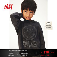H&M2024秋季童装男童柔软拉绒宽松圆领印花图案卫衣1191498 黑色/SmileyWorld 120/60