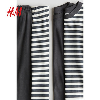 H&M2024秋季童装男童2套装印花棉质睡衣套装1234970 深灰色/条纹 130/64