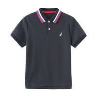 诺帝卡 NAUTICA童装 男童POLO衫夏季儿童短袖T恤撞色翻领抑菌透气 藏青-抑菌面料升级 150cm
