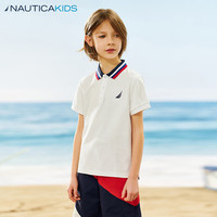 诺帝卡 NAUTICA童装 男童POLO衫夏季儿童短袖T恤撞色翻领抑菌透气 白色-抑菌面料升级 130cm