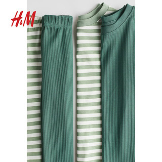 H&M2024秋季童装男童2套装印花棉质睡衣套装1234970 浅绿色/条纹 110/56