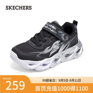 斯凯奇（Skechers）网鞋简约百搭亮灯鞋400103L 黑色/银色/BKSL 31码