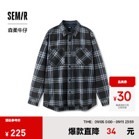 森马（Semir）森柔牛仔|长袖衬衫男2024秋季格纹牛仔外套宽松 牛仔水洗黑98201 185/100A/XXL