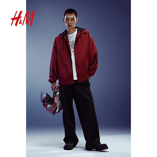 H&M2024秋季男装女装宽松版型尼龙外套式衬衫1238241 深蓝色/条纹 165/84