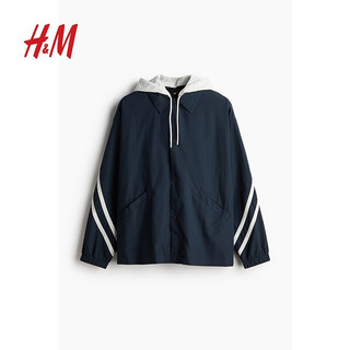 H&M2024秋季男装女装宽松版型尼龙外套式衬衫1238241 深蓝色/条纹 165/84