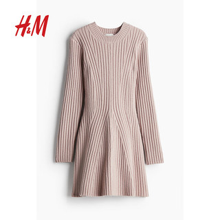 H&M2024秋季女士罗纹针织连衣裙1191539 柔粉色 155/80