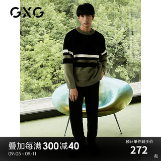 GXG男士家居套装黑绿条纹半边绒套头家居家服 黑绿色 180/XL