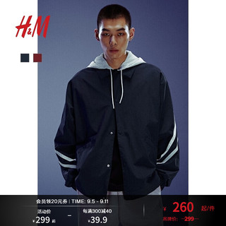 H&M2024秋季男装女装宽松版型尼龙外套式衬衫1238241 深蓝色/条纹 170/92