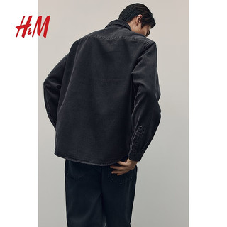 H&M2024秋季男装标准版型牛仔衬衫1246058 蓝色 175/100