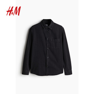 H&M2024秋季男装标准版型牛仔衬衫1246058 蓝色 175/100