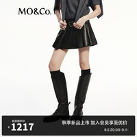 MO&Co.2024秋(附腰带)中低腰素皮压褶短裙半身裙MBD3SKT046 黑色 S/160