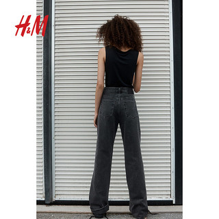 H&M2024秋季女装时尚休闲百搭高腰阔腿牛仔裤0871889 黑色 165/76 40