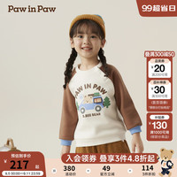 PawinPaw卡通小熊童装2024年秋冬男女宝圆领卫衣经典拼接舒适 lvory象牙色/39 110cm