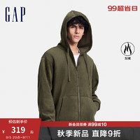 Gap男女装2024秋季仿麂皮摇粒绒刺绣logo连帽卫衣上衣637698 军绿色 175/96A(L) 亚洲尺码