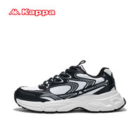 KAPPA老爹鞋男黑色跑步鞋网面透气运动鞋增高软底休闲鞋子夏季 黑色/经典白 40