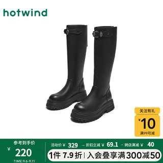 热风（Hotwind）24年冬季时装靴后拉链女士时尚休闲靴简单休闲时尚有型 01黑色 40