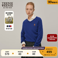 Teenie Weenie小熊秋季V领毛衣套头针织衫女 蓝色 160/S