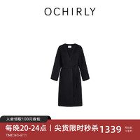 ochirly欧时力高支澳毛双面呢料外套女软糯长款大衣24秋冬新品 黑色