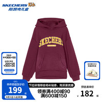 Skechers斯凯奇男女童秋冬加绒舒适柔软针织连帽套头卫衣L424K045 杜鹃红/01CE 120cm