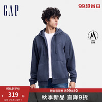 Gap男女装2024秋季仿麂皮摇粒绒刺绣logo连帽卫衣上衣637698 深蓝 165/88A(S) 亚洲尺码