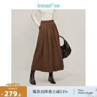 茵曼（INMAN）简约通勤百褶半身裙2024冬季女装A字大摆显瘦中长款裙子 深咖色 XL