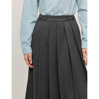 茵曼（INMAN）简约通勤百褶半身裙2024冬季女装A字大摆显瘦中长款裙子 深灰色 M