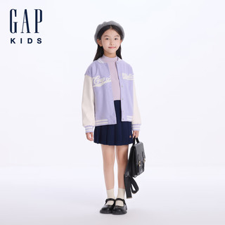 Gap【大小童同款】女童2024秋季logo撞色拼接棒球服644618 淡紫色 90cm(1-2岁)亚洲尺码