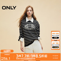 ONLY2024秋季舒适日常宽松圆领纯棉条纹长袖卫衣女|12439S021 H12 吉欧黑白条纹 165/84A/M