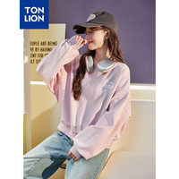 唐狮 TONLION2024秋圆领卫衣女针织蕾丝勾花长袖卫衣甜美可爱风TB 粉紫 S