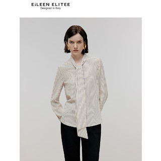 朗姿欧洲EiLEEN ELITEE2024冬季新款法式飘带领气质条纹衬衫上衣 椰子奶油色