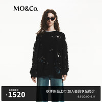 MO&Co.2024秋漏针破洞黑钻饰绵羊毛混纺宽松毛衣MBD3SWT005 黑色 M/165