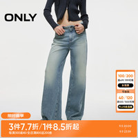 ONLY2024秋季复古做旧铆钉装饰阔腿裤牛仔裤女124332047 J33 复古350牛仔洗水 160/64A/S