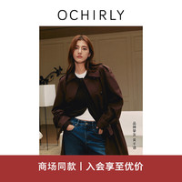 ochirly欧时力澳大利亚羊毛针织外套女开衫复古24秋冬季通勤 啡色 M