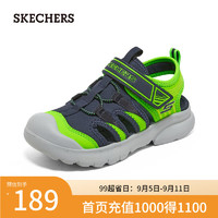 斯凯奇（Skechers）贴闪灯凉鞋休闲百搭透气鞋子406511L 海军蓝色/柠檬色/NVLM 28.5码