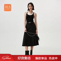 HLA海澜之家半身裙女装春秋24休闲通勤A字裙女HQAAW3W309A 黑色X5 170/76A XL130-145斤