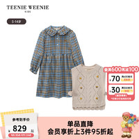 Teenie Weenie Kids小熊童装24秋女童毛织背心格纹长袖连衣裙 撞色 150cm