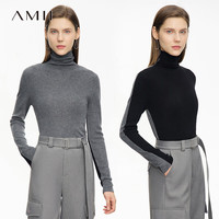 AMII2024秋百搭撞色高领修身显瘦高密四平针法前后两穿毛衣女 苔藓色 165/88A/L