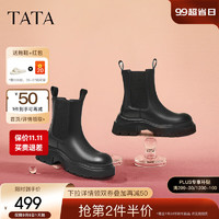 他她（TATA）厚底休闲切尔西靴女靴显瘦气质烟筒靴2024冬WJZ06DZ4 黑色 35