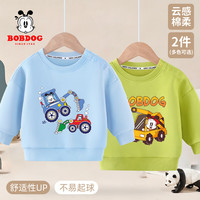 BoBDoG巴布豆宝宝卫衣秋季中小童洋气百搭上衣卡通可爱圆领打底衣童装 浅蓝 巴布挖机+浅绿 挖机巴布 80
