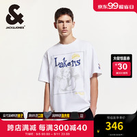 杰克·琼斯（JACK&JONES）秋季NBA联名湖人队刺绣纯棉潮流百搭圆领短袖T恤男224301002 本白色A06 常规 本白色A06 170/92A/S