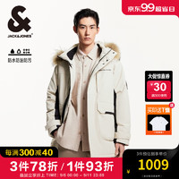 杰克·琼斯（JACK&JONES）男装衣服秋冬商务休闲拼色连帽中长款派克工装大毛领羽绒服外套男 C13 羽毛灰 190/108A/XXL