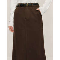 茵曼（INMAN）简约通勤开叉半身裙2024冬季女装新款显瘦高腰A字包臀中长裙