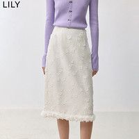 丽丽 LILY2024秋女装时髦重工立体花朵高腰H型显瘦设计感半身裙女 601白色 M