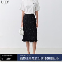 丽丽 LILY2024秋女装时髦重工立体花朵高腰H型显瘦设计感半身裙女 510黑 M